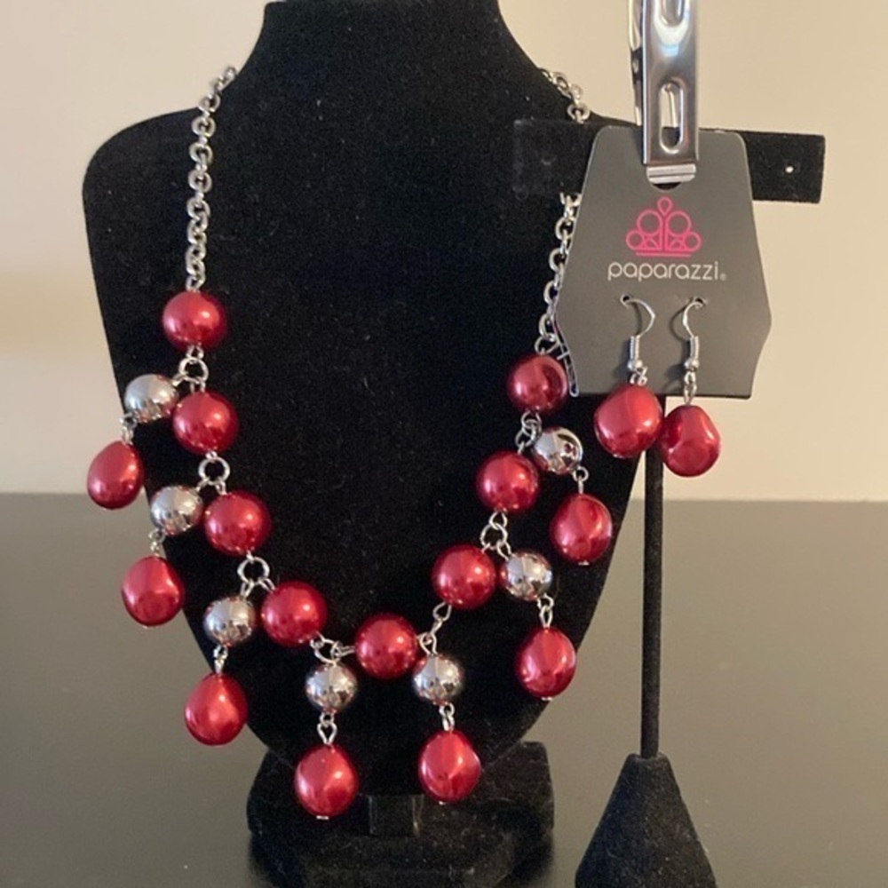 Paparazzi Bold Red and Silver Necklace Set